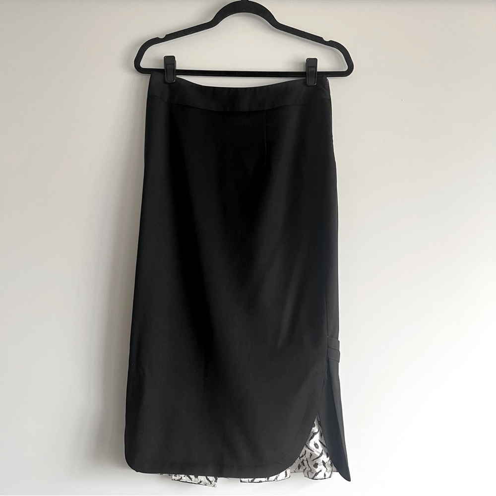 L.A.M.B. Vintage Gwen Stefani Black Wool Pencil Skirt Pleated Trumpet Hem Size 8
